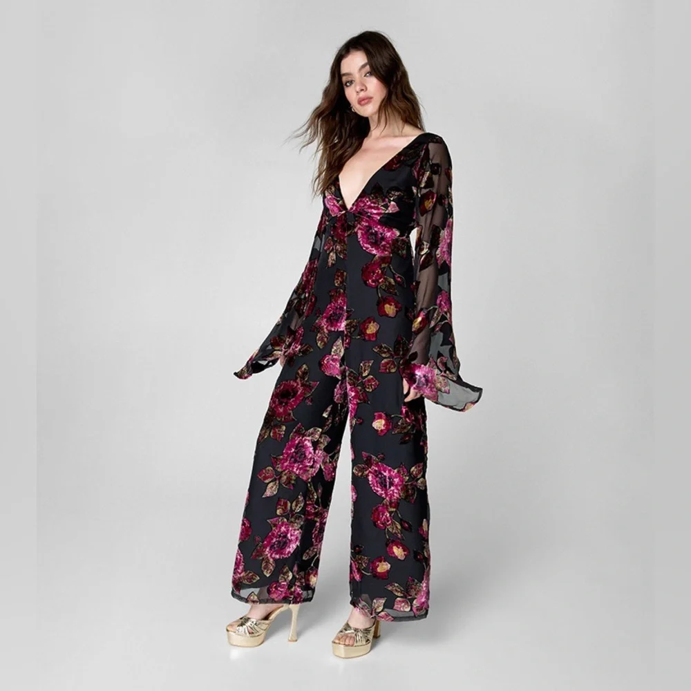 Nasty Gal Floral Black and Pink Jumpsuit - Picture 4 of 9